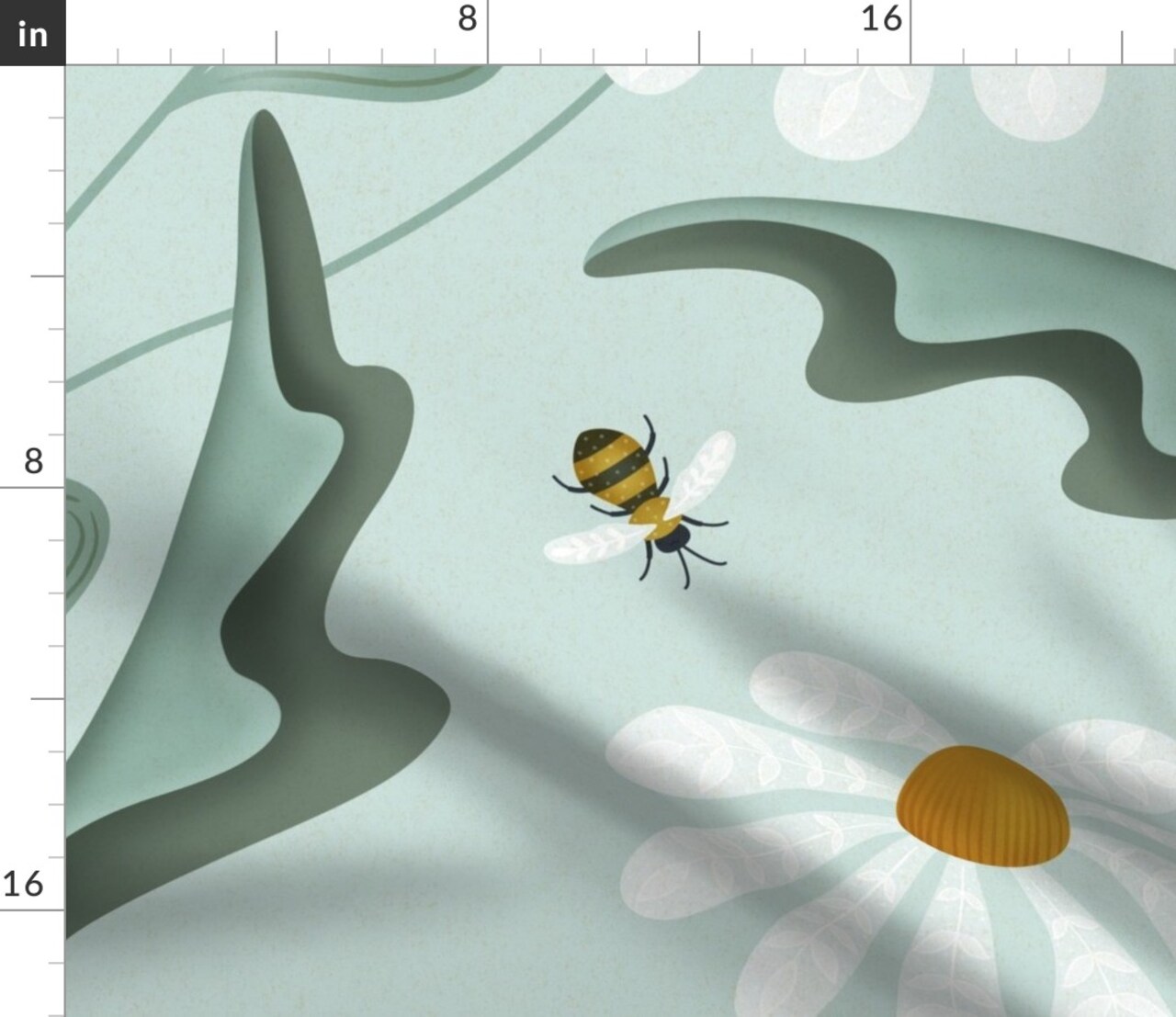 Mint Floral Aqua Botanical Honeybee Jumbo Xl Oversized Folk Art Style Custom Printed Fabric by Spoonflower Various Fabrics by the Yard or Fat Quarter